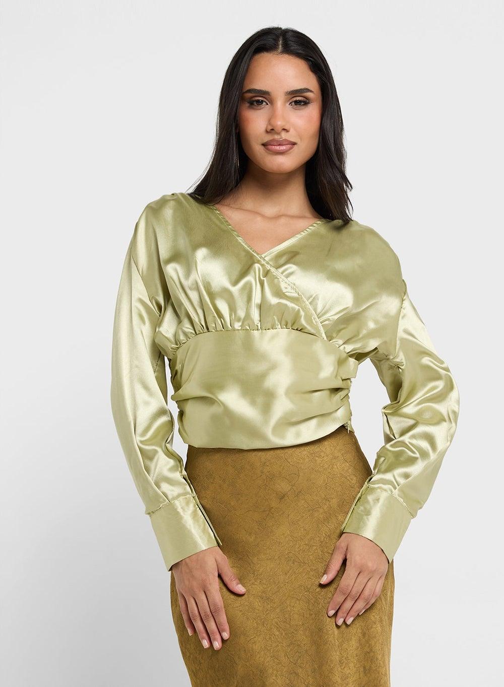 Gold Wrap Neck Gathered Top S K 196 - Image 1