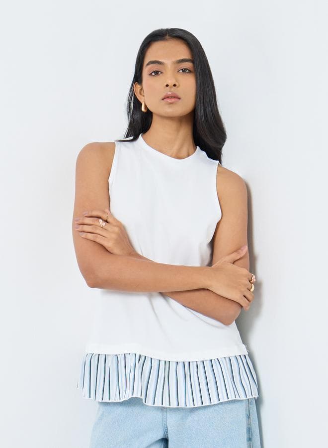 Striped Hem Sleeveless Round Neck Casual Top - Image 1