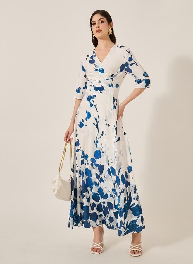 White Blue Floral Wrap Maxi Dress 7012448220 - Image 1