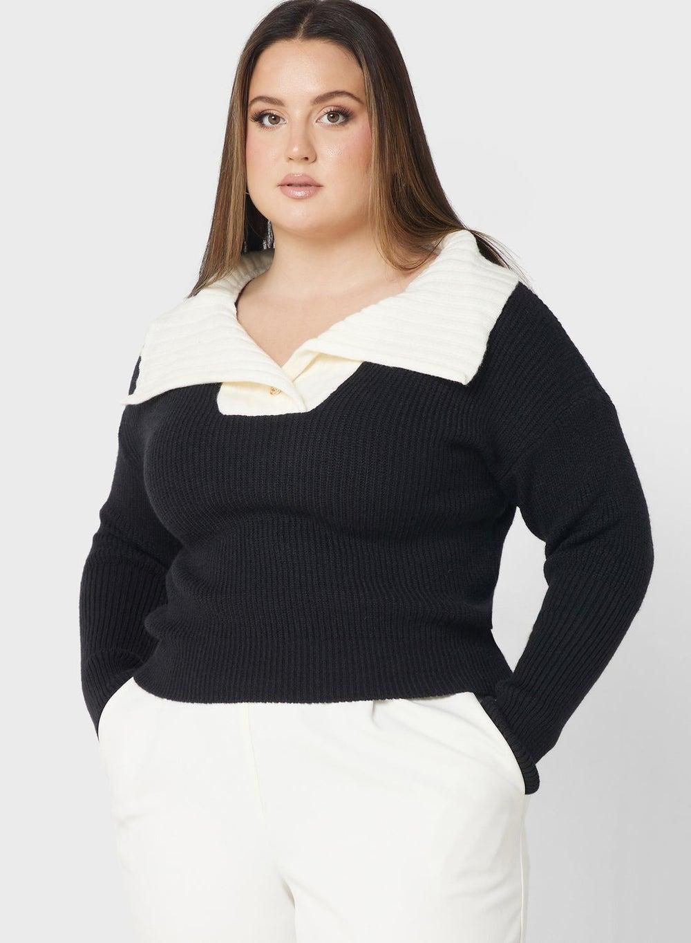 Pearl Detail Colorblock Turtle Neck Sweater 4578 - Image 1