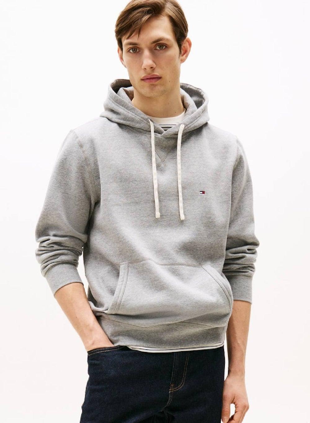 Essential Fleece Drawstring Hoody in Medium Grey Heather - Image 1