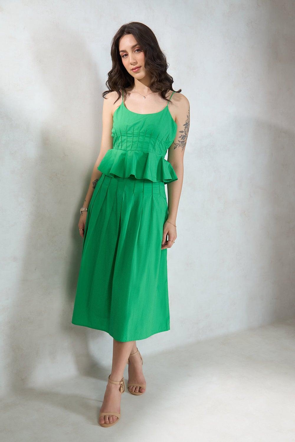 Virgio 62045200 Green Cotton A-Line Midi Skirt - Image 1