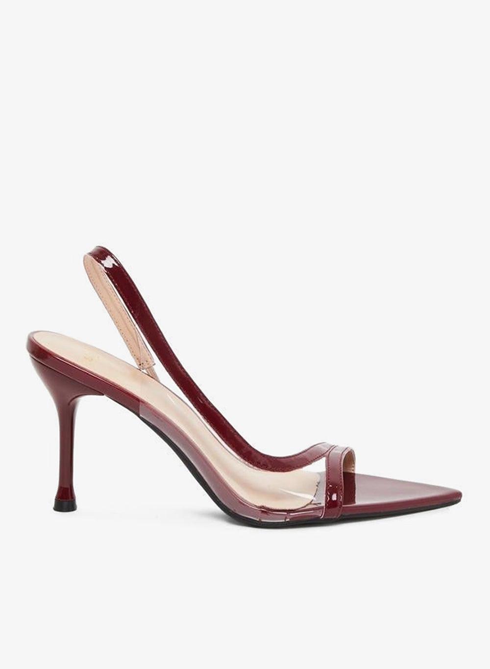 Burgundy Clear Strap Stiletto Heel Sandals - Image 1