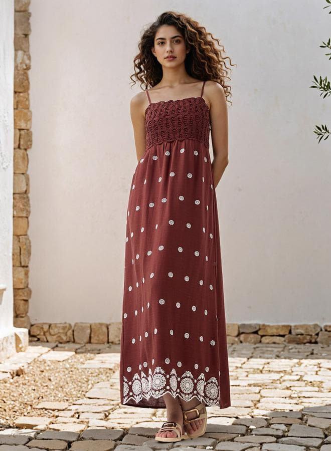 2Xtremz Red Embroidered Sleeveless Midi A-Line Dress - Image 1