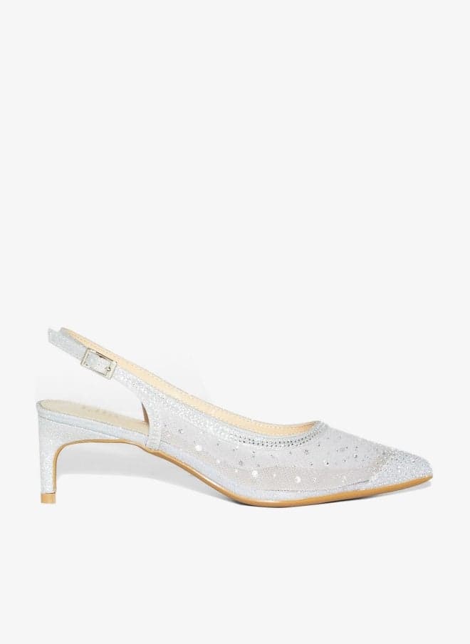 Diamante Mesh Slingback Pointed Pump 155 A5 - Image 1