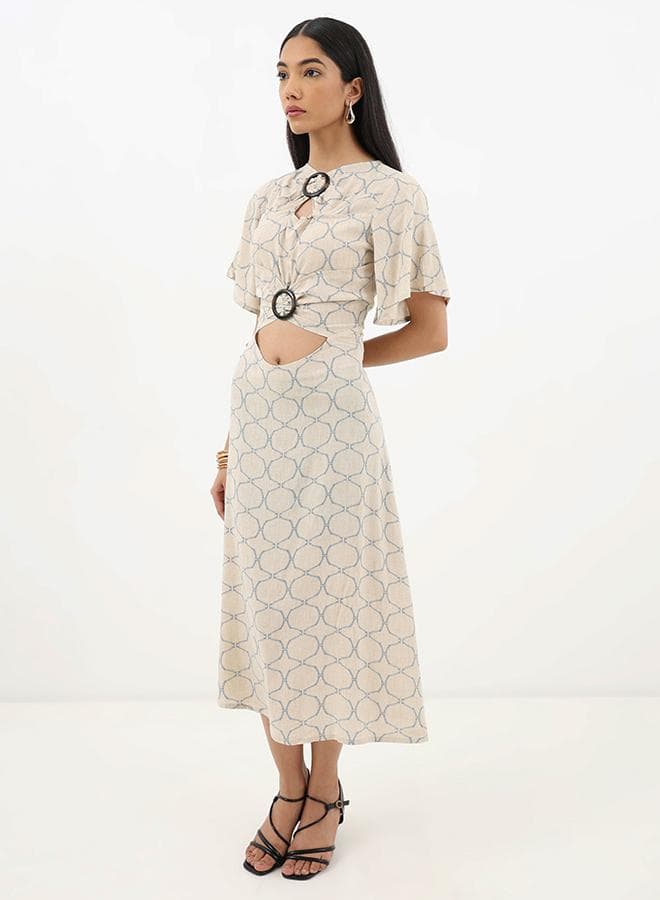 Geometric Cutout Midi Dress with Ring Detail - Image 1