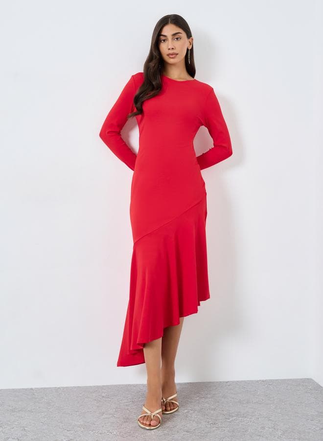 Take Two Red Asymmetric Hem Midi Dress - Image 1