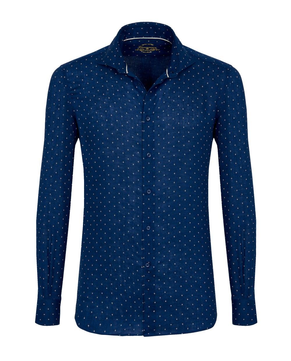 Slim Comfort Printed Linen Shirt Blue Navy - Image 1