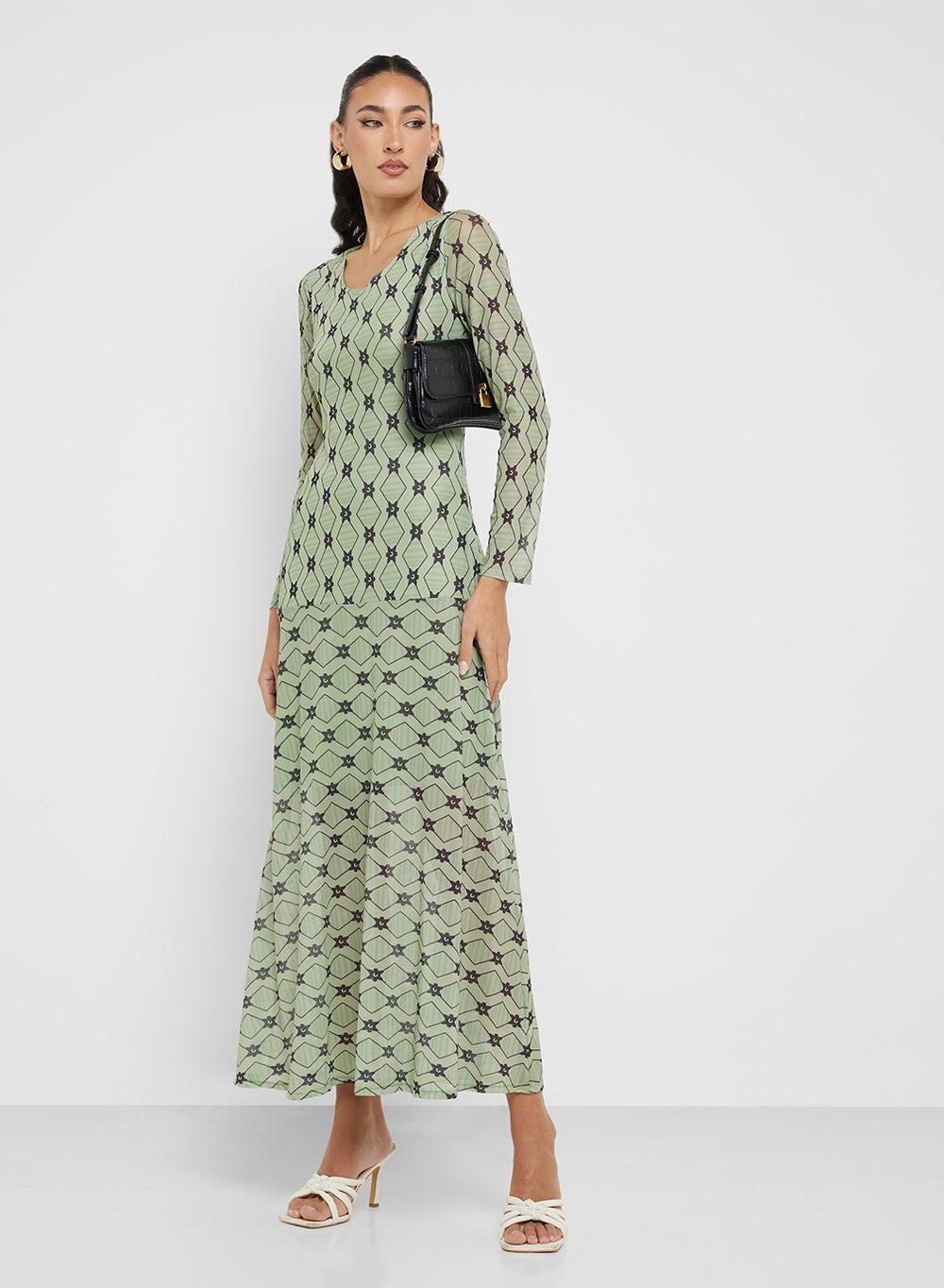 Mint Mesh Printed Midi Dress 104 191 - Image 1