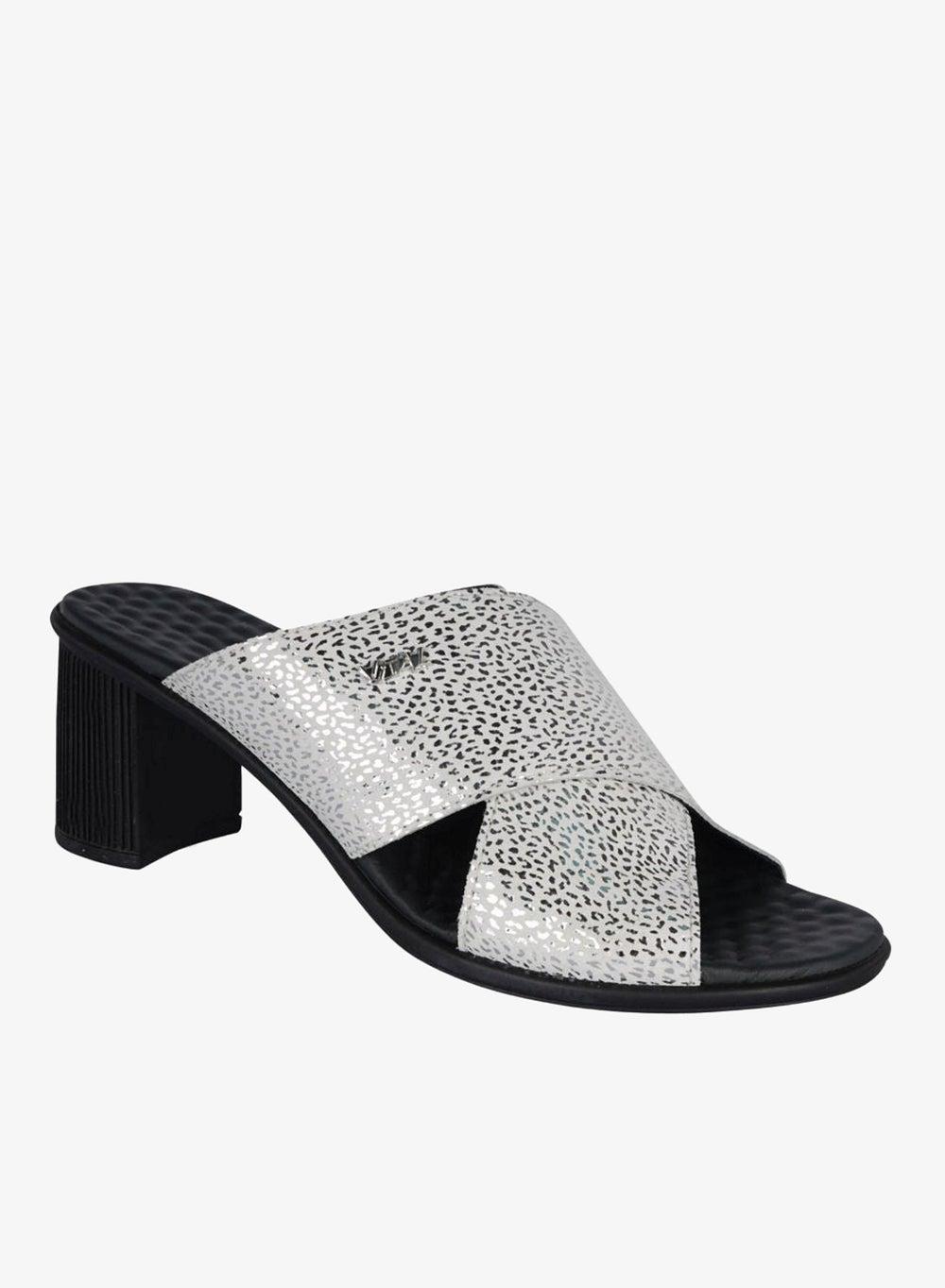 148-943 Vital Sila Silver Leather Mid-Heel Sandals - Image 1