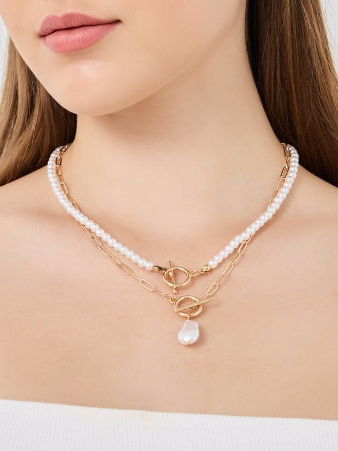 Styli Faux Pearl Necklace Set of 2 Gold - Image 1