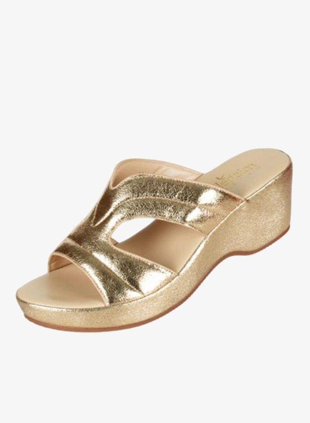 Michelle Morgan 092-2965 Gold Leather Wedge Sandals - Image 1