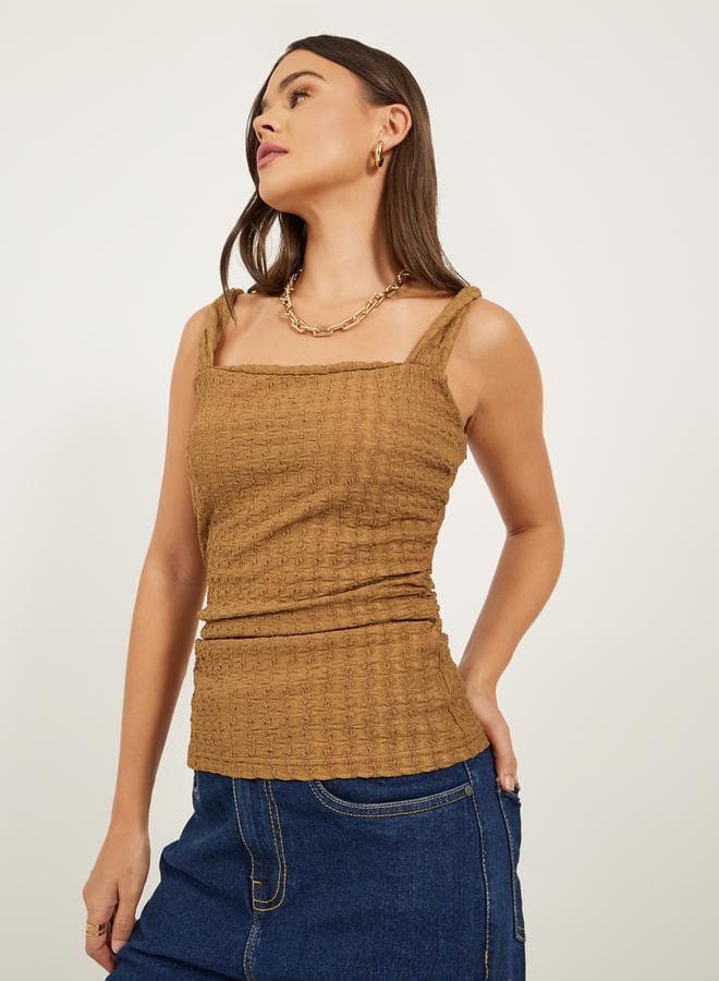 Ruched Ribbed Slim Fit Square Neck Tank 7011185225 - Image 1