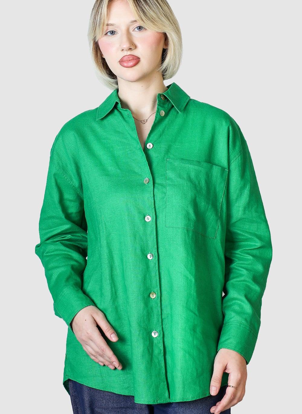 Green Linen Regular Fit Button-Down Shirt UAE - Image 1