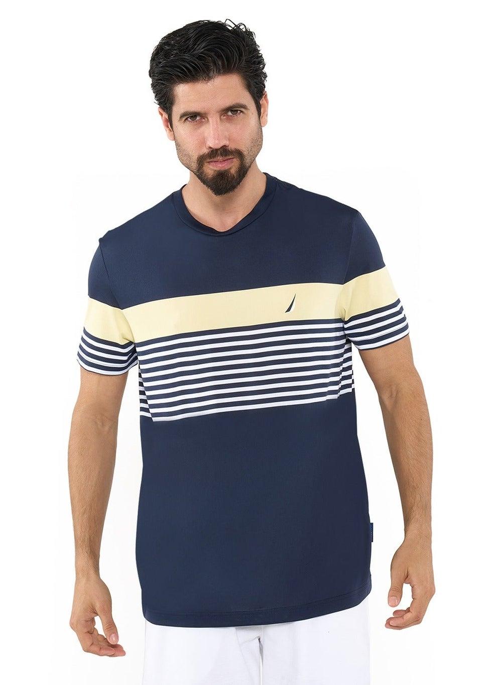 Kr4514 Navy Striped Dry-Fit Casual T-Shirt - Image 1