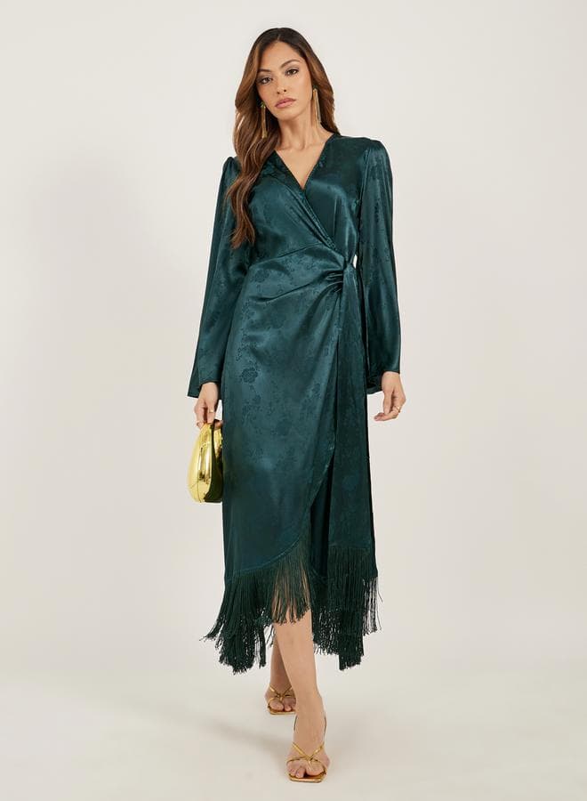 Teal Floral Satin Wrap Maxi Dress 7011844334 - Image 1