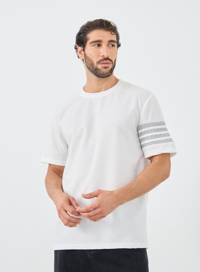 Men’s Oversized Striped Crew Neck T-Shirt White - Image 1