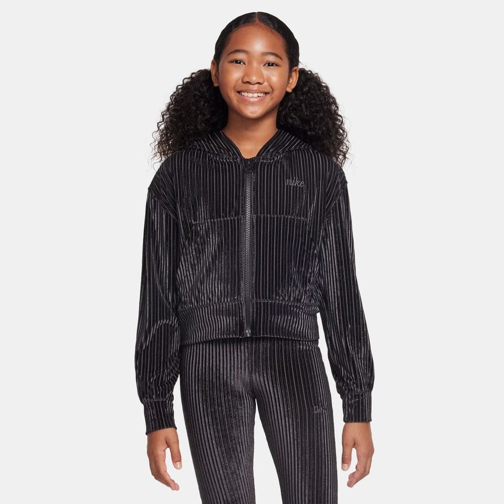 Girls Ribbed Full-Zip Hoodie Nkhf4383 Black - Image 1