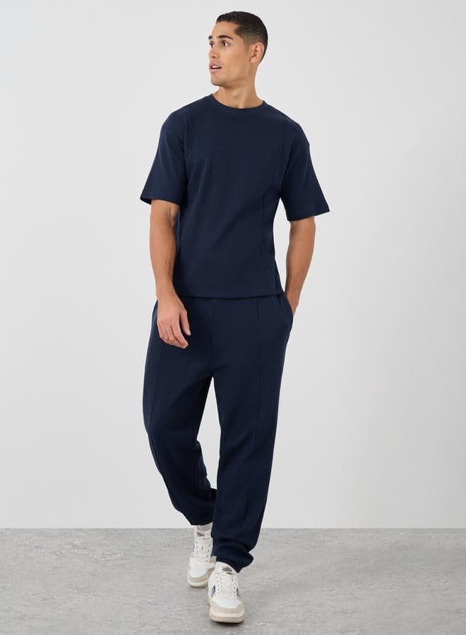 Styli Navy Waffle Knit Oversize Tee Jogger Set - Image 1