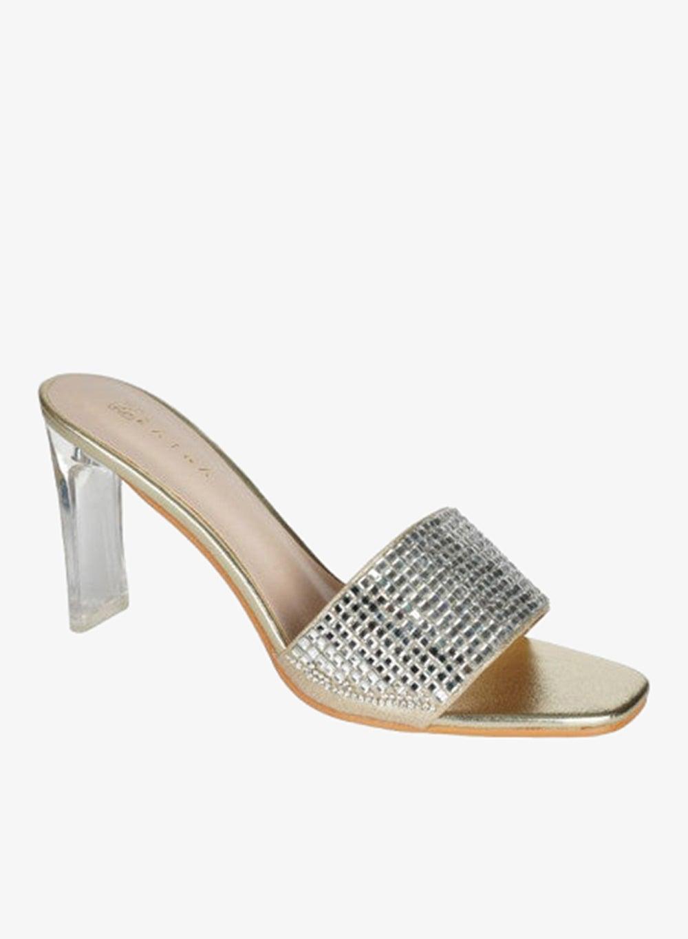 Zayna 221-129 Gold High Block Heel Slip-On Sandals - Image 1