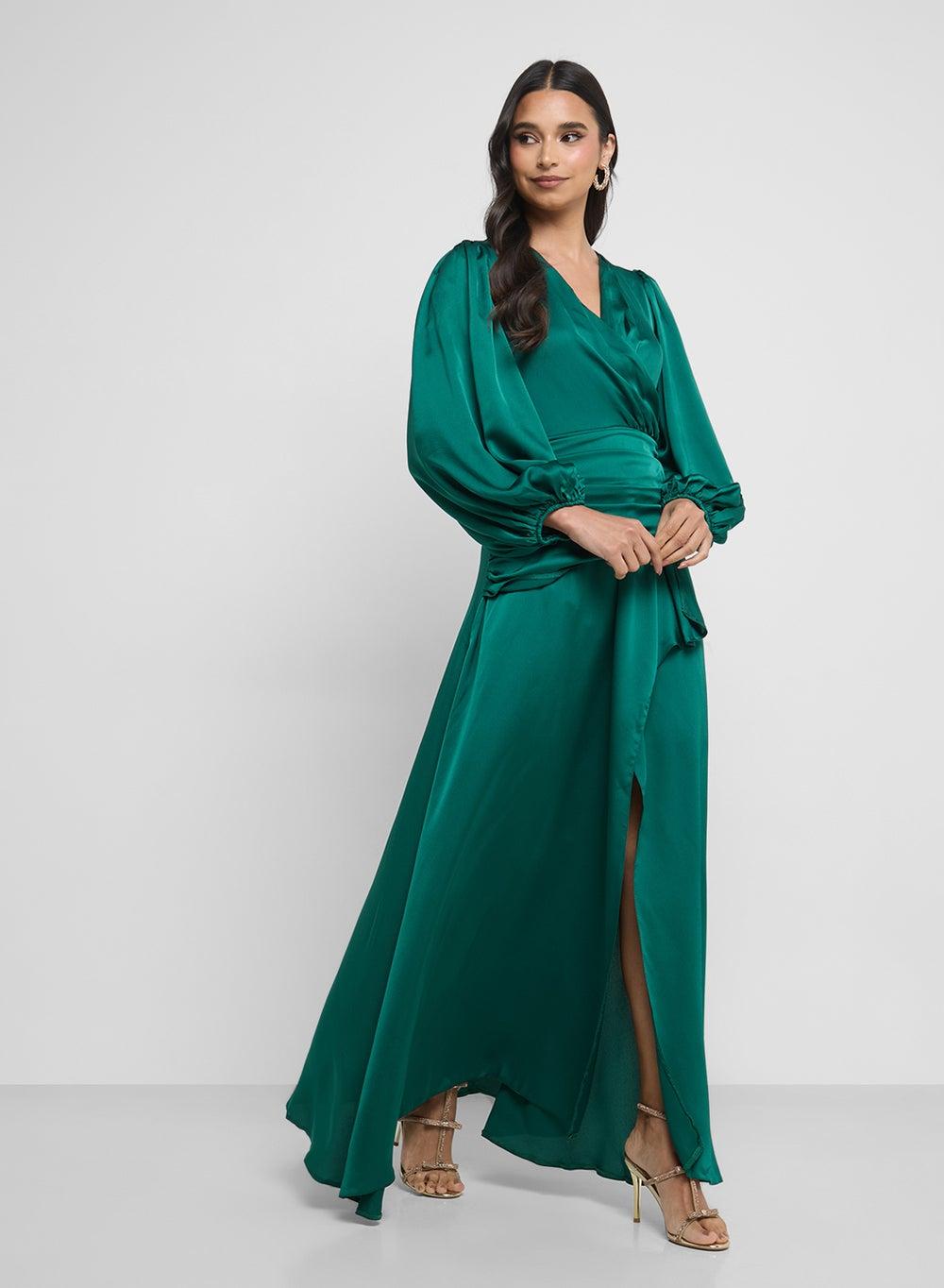 Emerald V-Neck Wrap Maxi Dress Dx505 - Image 1