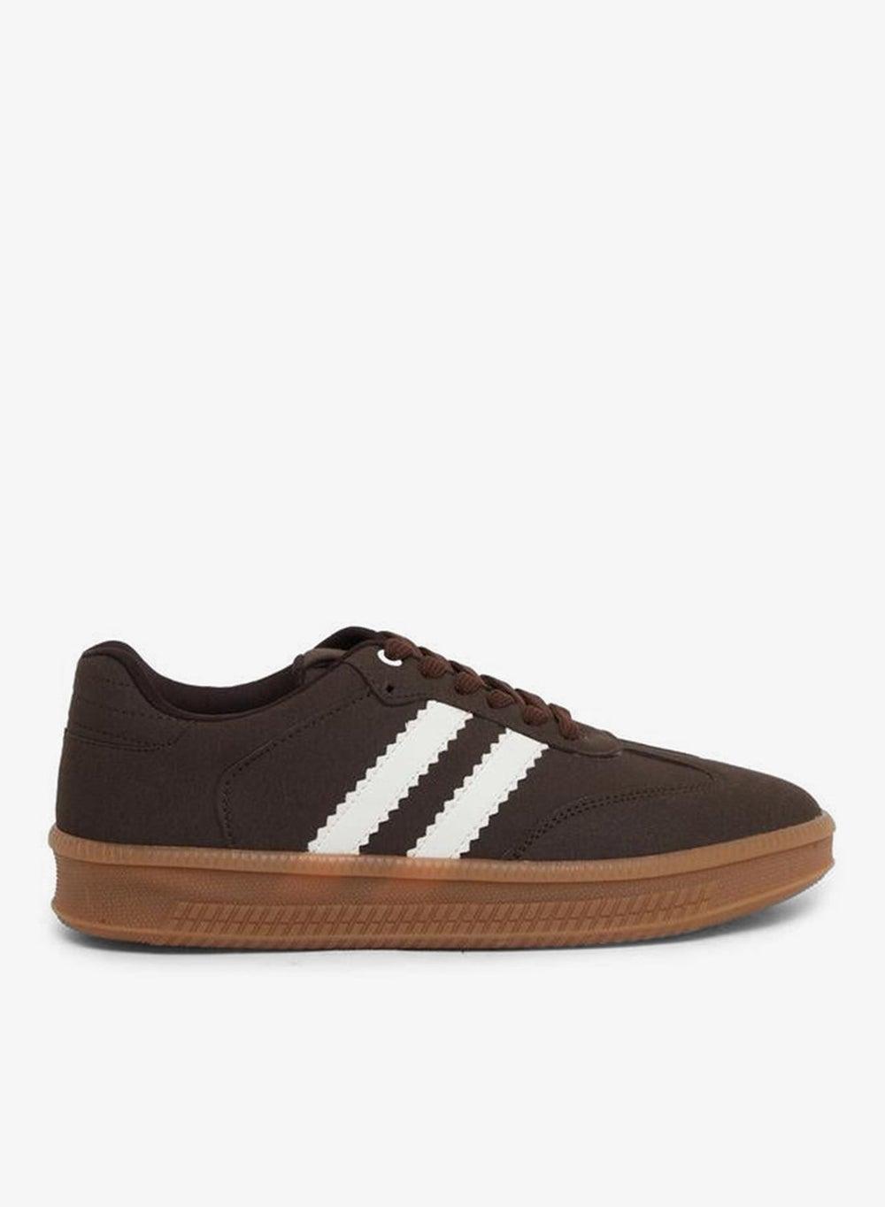 Brown Striped Lace-Up Sneakers for Everyday Comfort - Image 1