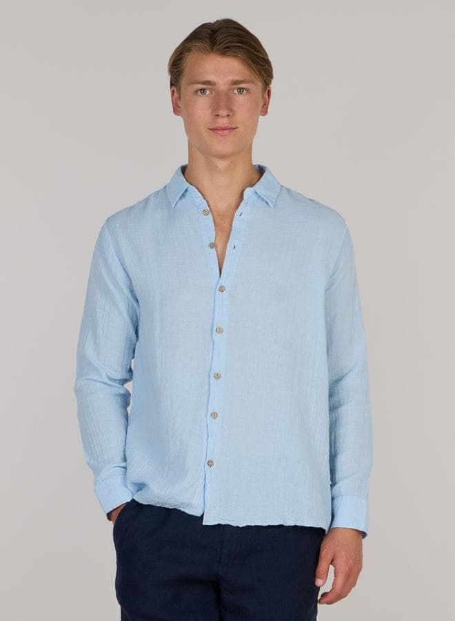 Regular Fit Cotton Resort Shirt in Blue - Image 1