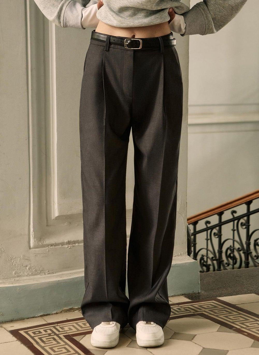 High-Waist Straight Trousers with Eco-Leather Belt - Image 1
