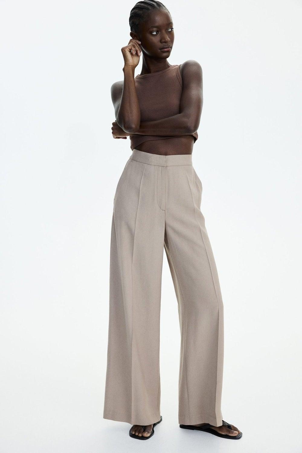 Beige High-Rise Wide Leg Trousers - Image 1
