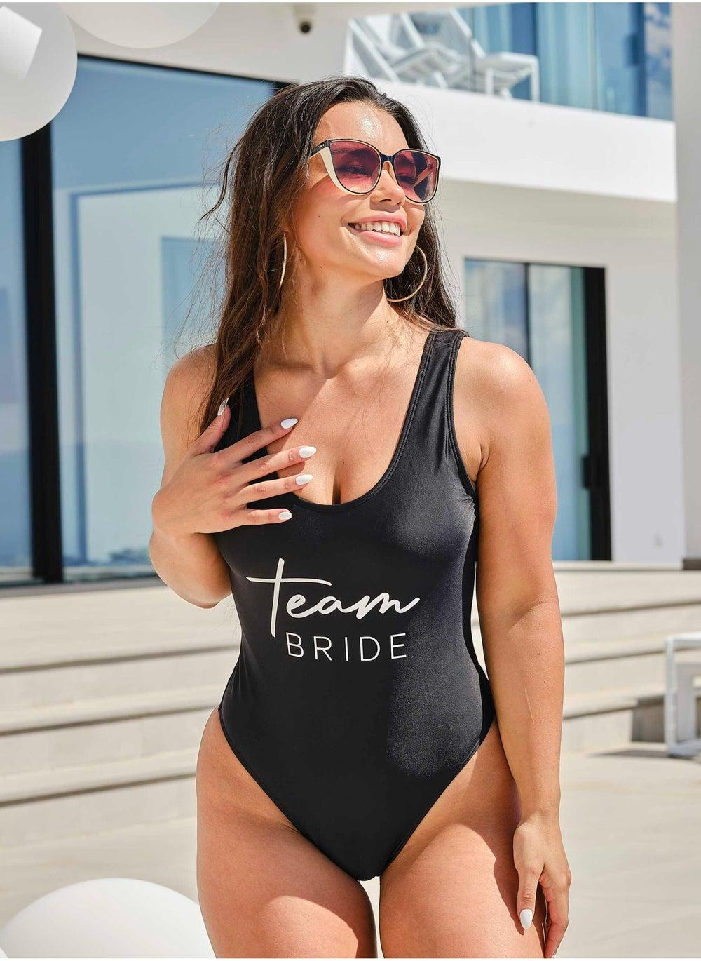 Team Bride Black Swimsuit Large Hen Party - Image 1