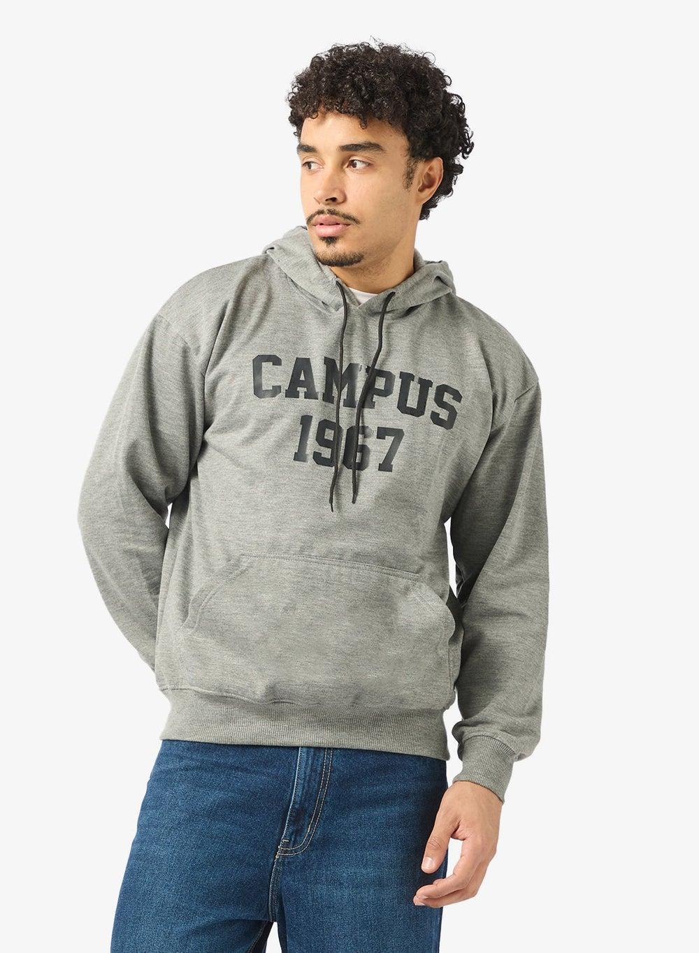 Adnhd82 Grey Graphic Print Casual Hoodie - Image 1