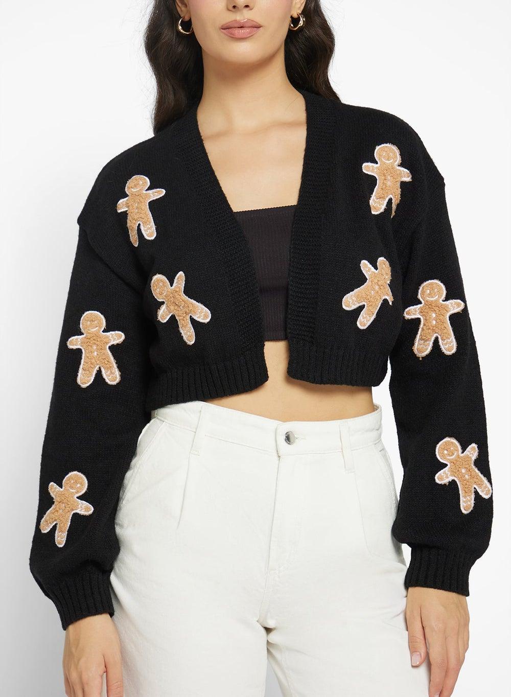 Gingerbread Detail Cropped Knit Cardigan Y250520067 - Image 1