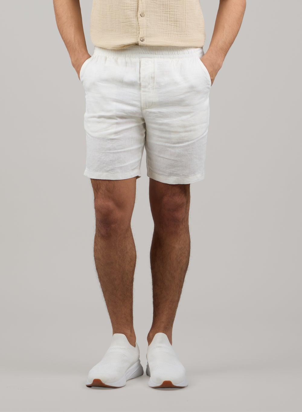 100% Linen Elasticated Waist Classic Fit Shorts - Image 1