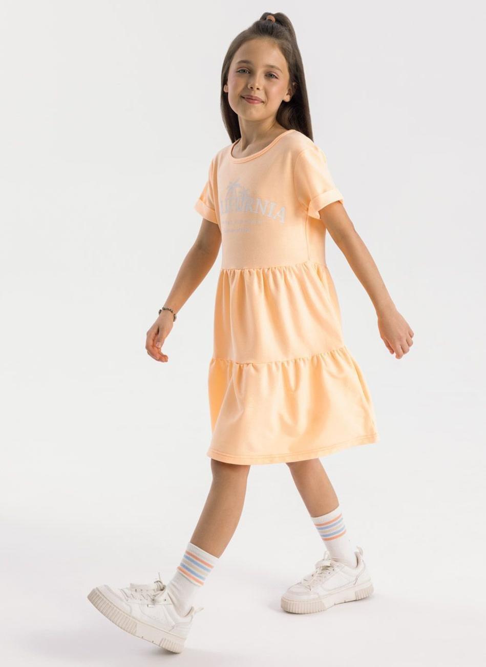 Girls Orange Tiered Hem Cotton T-Shirt Dress - Image 1