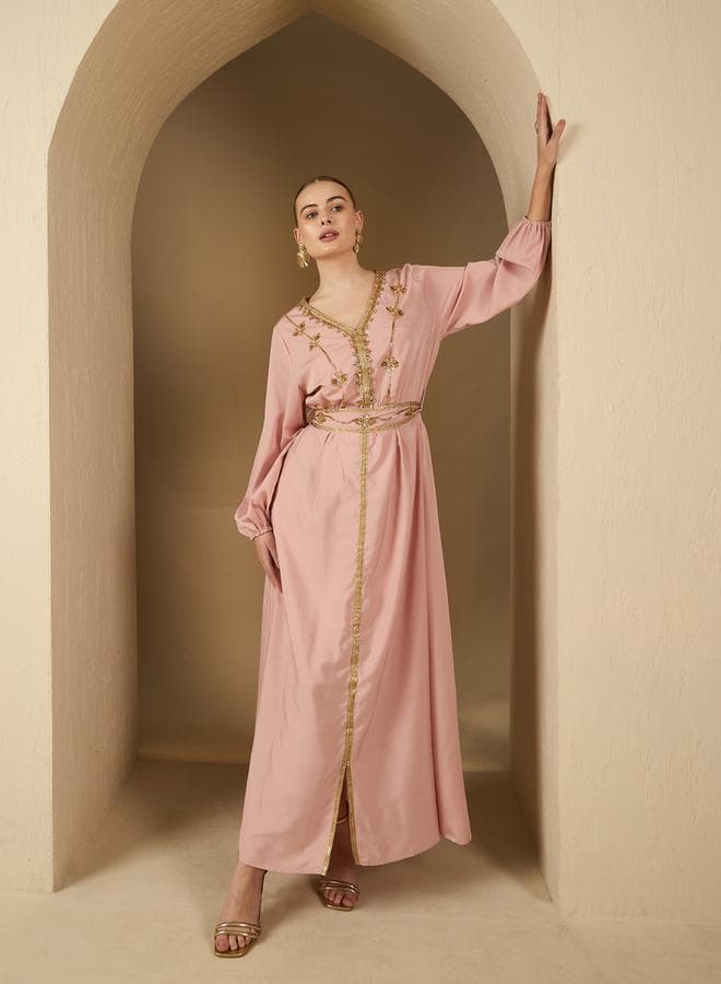 Light Pink Embellished Balloon Sleeve Kaftan 7010657328 - Image 1