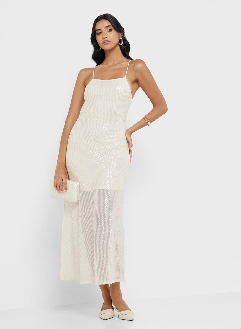 Cream Sequin Slip Dress 15345235 Elegant Midi - Image 1