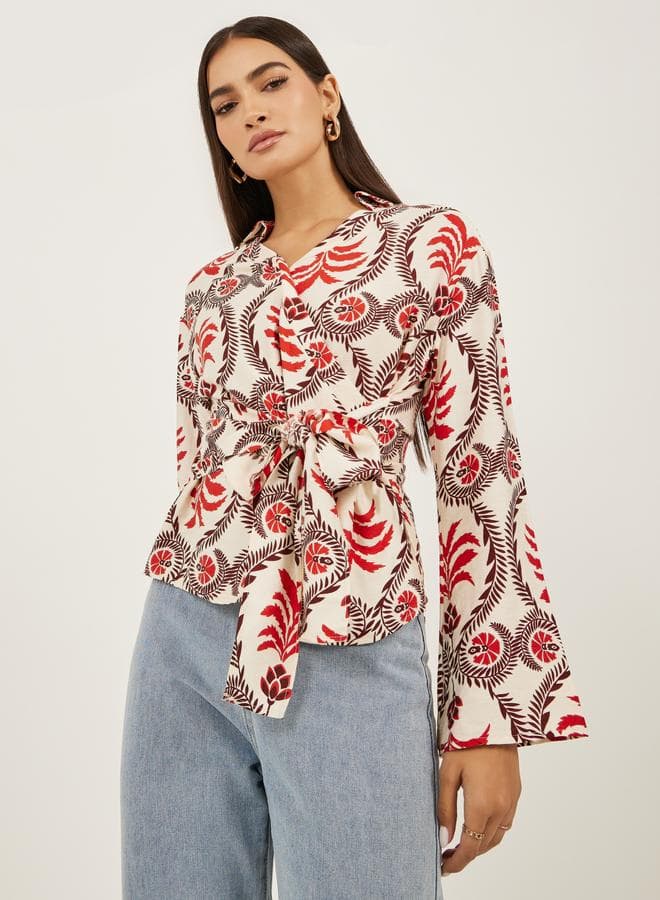 Styli Floral Wrap Top 7012394526 Orange Elegance - Image 1