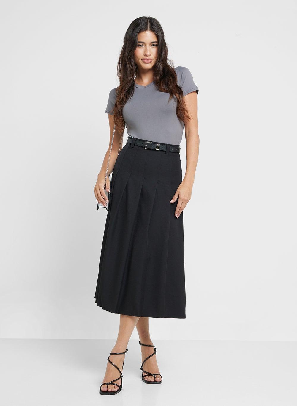 Belted Box Pleat Midi Skirt 1124 8 - Image 1