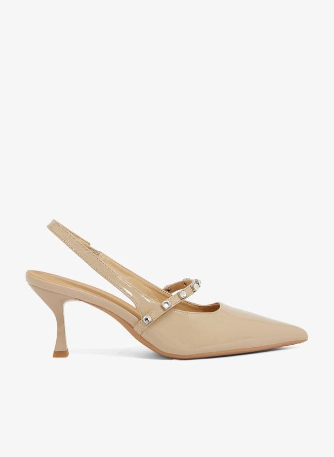 Xz256096 Beige Slingback Kitten Heel Pumps - Image 1