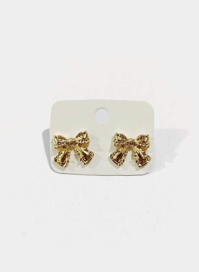 Styli Gold Textured Ribbon Stud Earrings - Image 1
