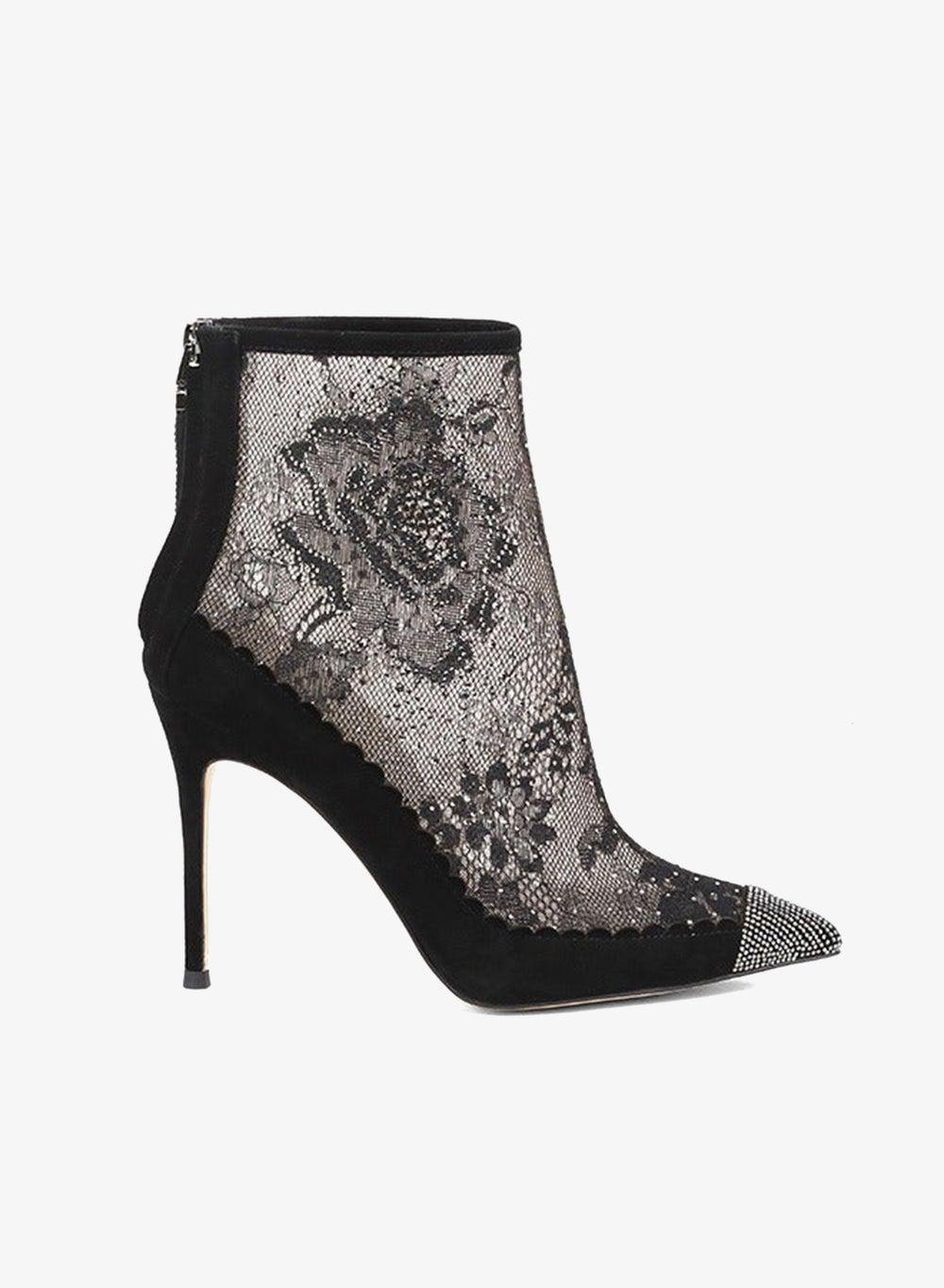 Halycon Embellished Black Bridal Ankle Boots - Image 1