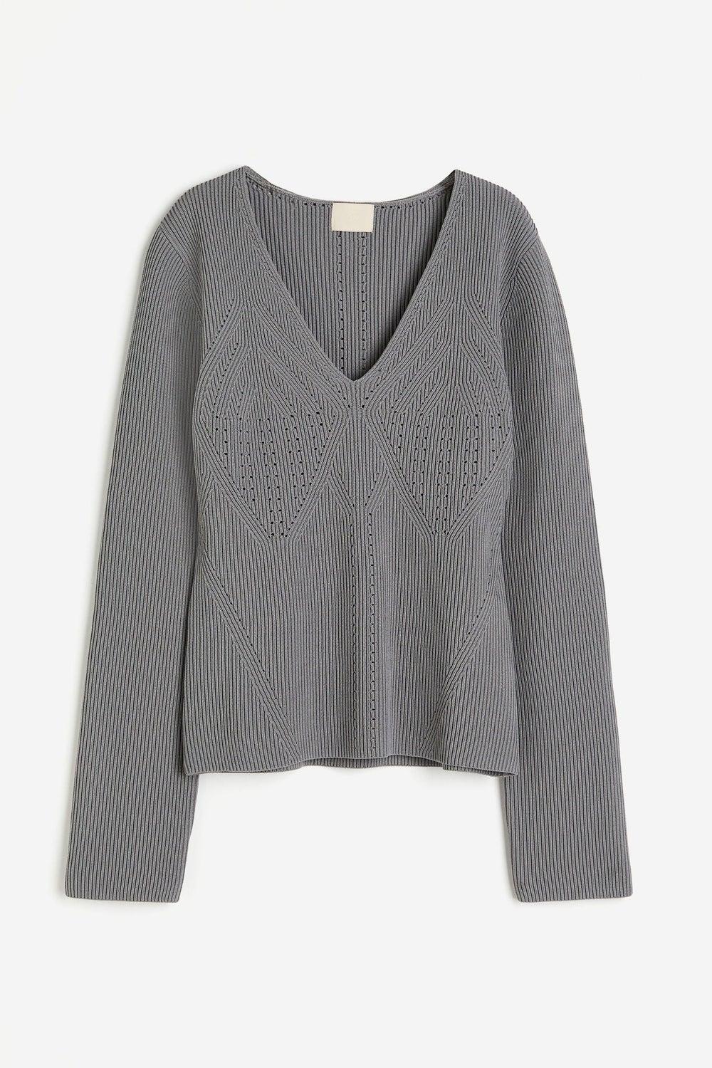 Pointelle Knit Jumper in Dusty Grey Elegance - Image 1