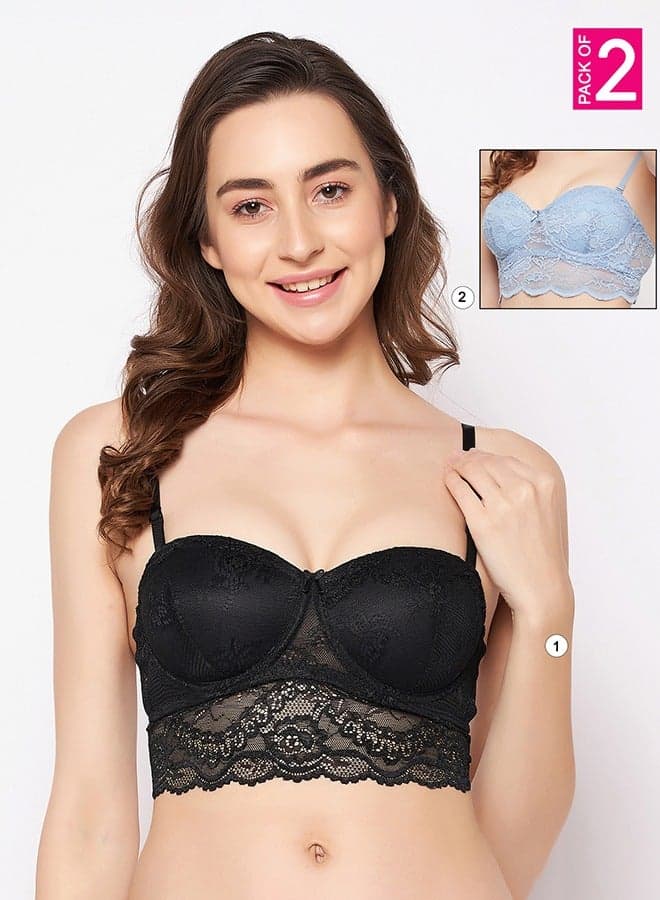 Clovia Lace Multiway Strapless Padded Wired Bralette 2-Pack - Image 1