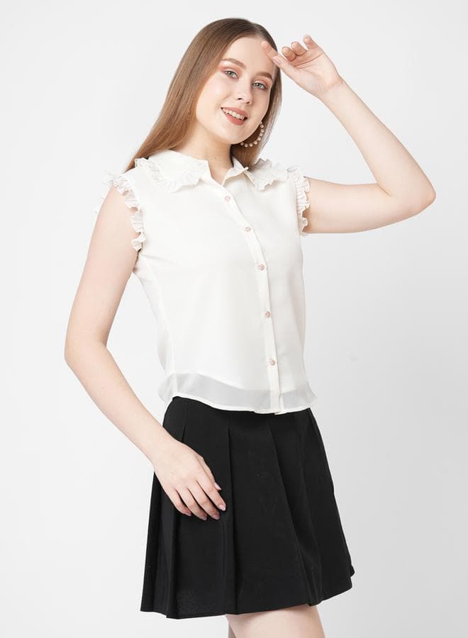 Mish Ruffled Georgette Shirt Top Off White 7009764424 - Image 1