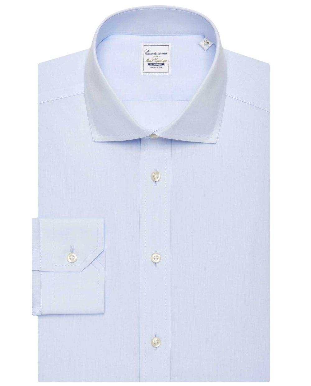 Light Blue Non-Iron Fitted Cotton Shirt - Image 1