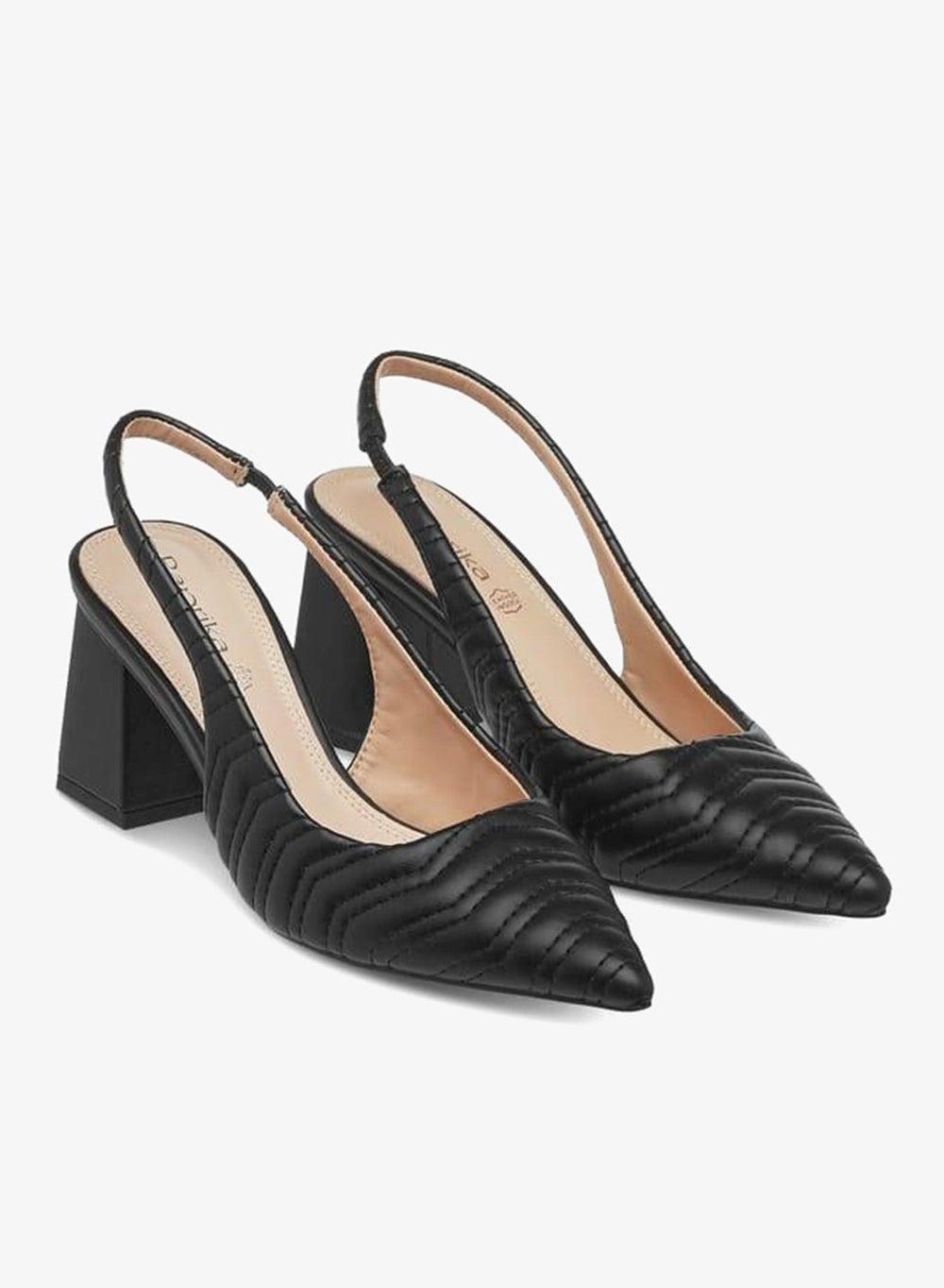 Quilted Slingback Block Heel Mules J07927 Black - Image 1