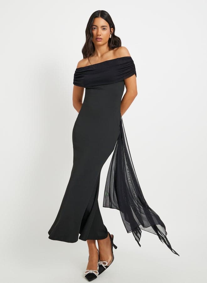 Black Off-Shoulder Mermaid Maxi Dress for Women - Image 1
