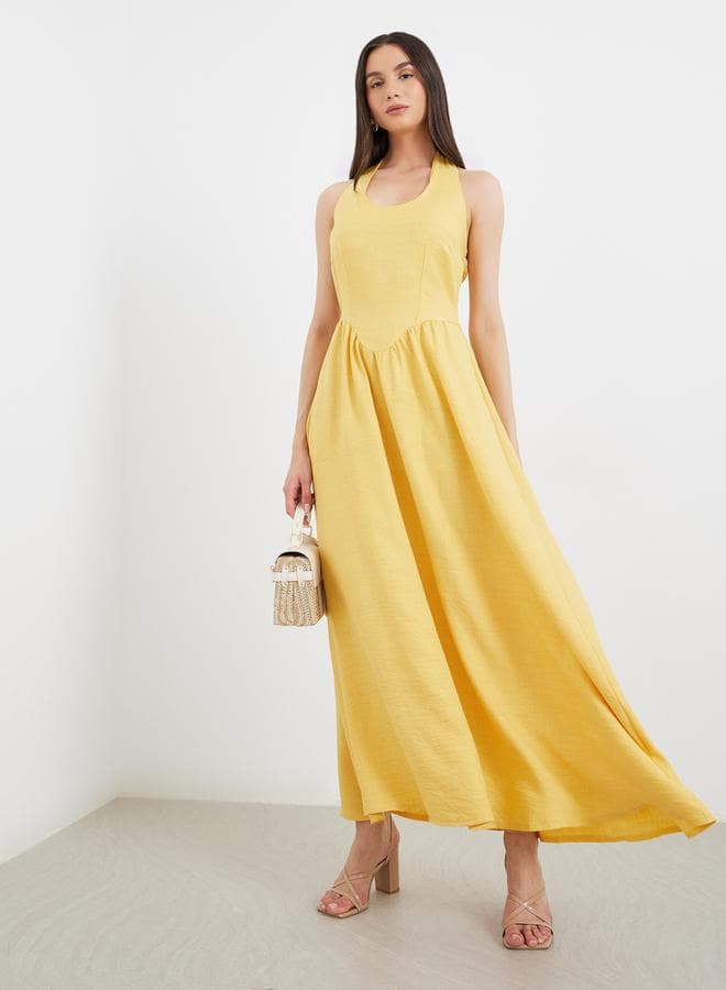 Bright Yellow Halter Neck Fit & Flare Midi Dress - Image 1