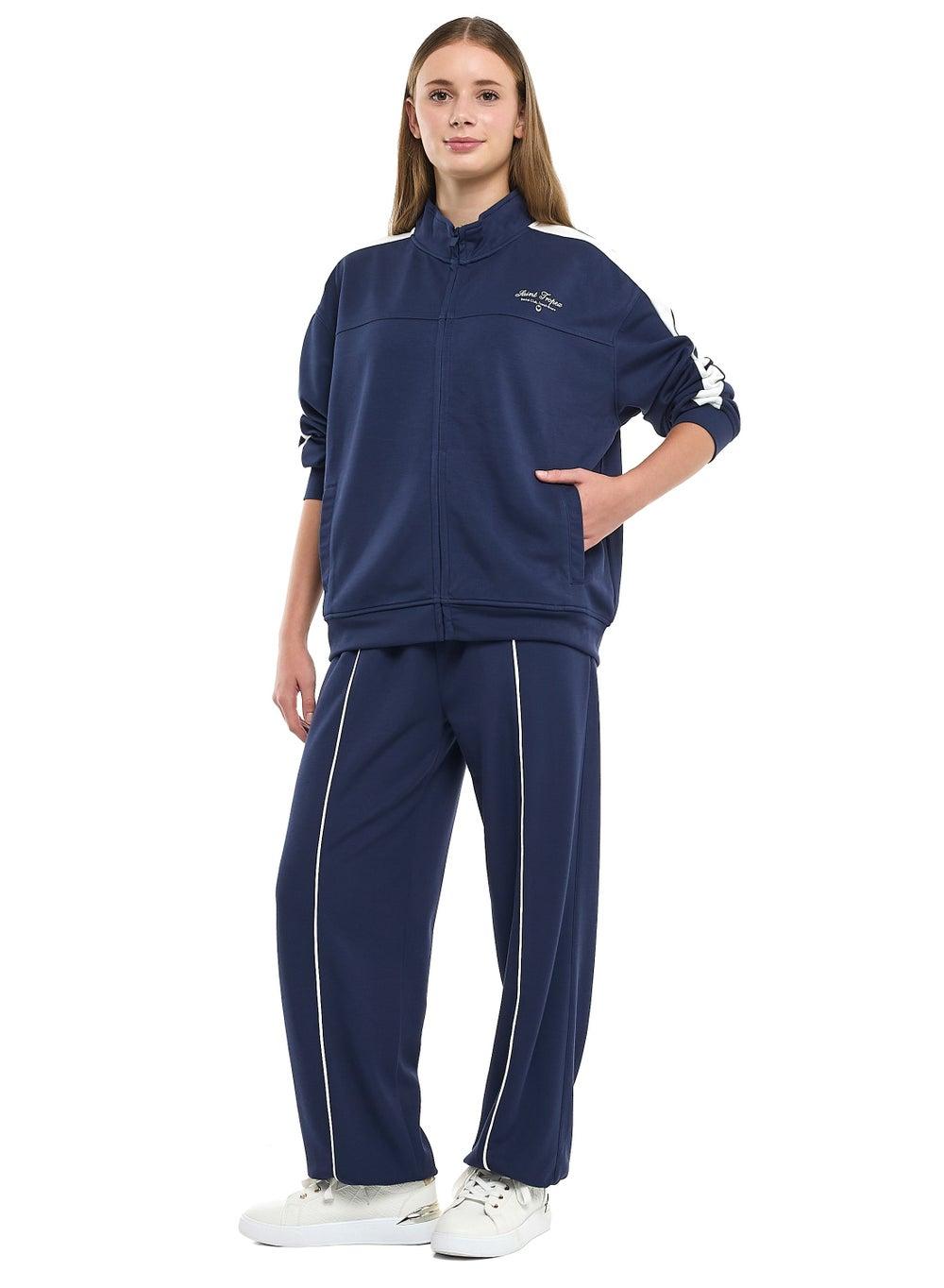 Ladies Navy Tracksuit Set Zip-Up Jacket Joggers - Image 1