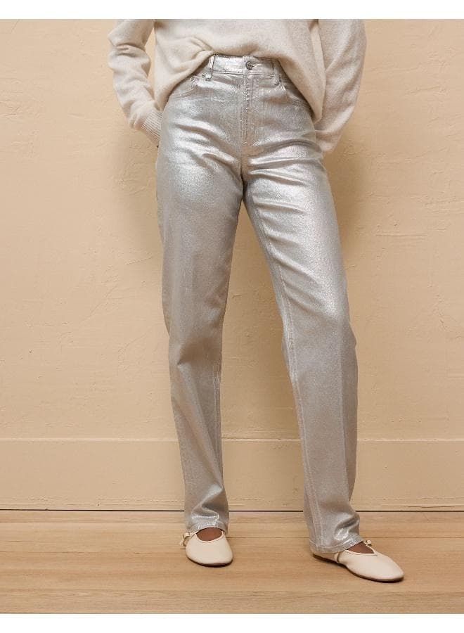 AE Metallic Super High-Waisted Baggy Straight Jean - Image 1